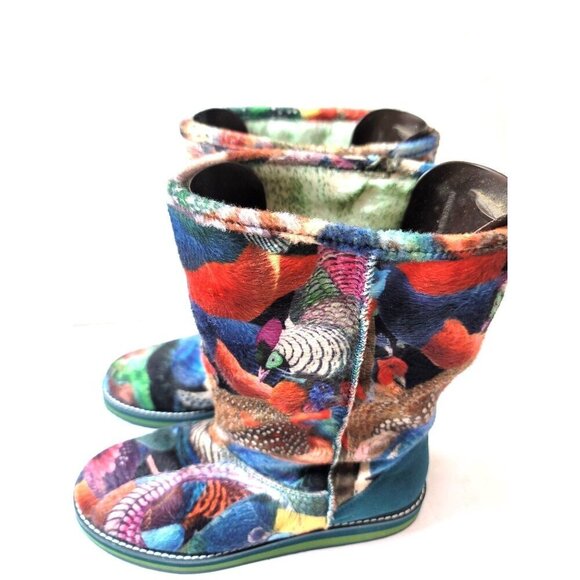 Desigual Authentic Women's Flat Velvet Mid Calf Panda Festival Boots Size 39 - Picture 4 of 13